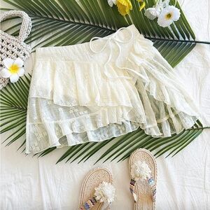 White Tiered Ruffle Mini Skirt
